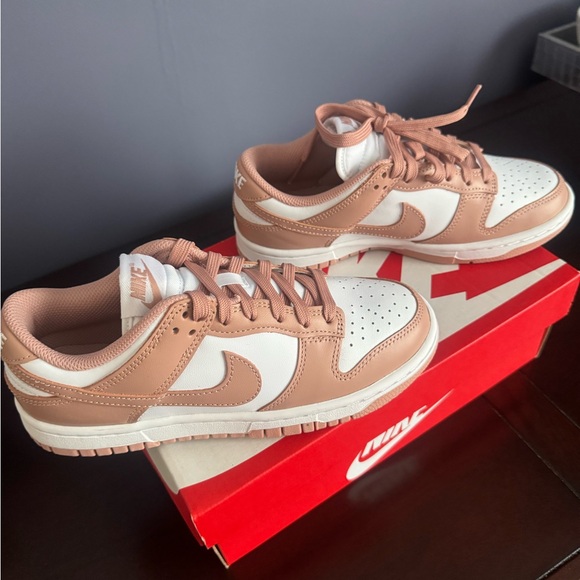 Women’s Nike Dunk Low White and Pink Sneakers - Picture 2 of 4